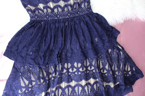 Anthropologie T1 The Letter dark blue lace peplum skater dress - Image 9