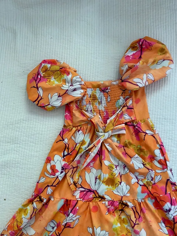 orange pink white cherry blossom dress - Image 6