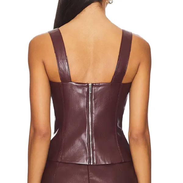 Amanda Uprichard Nia Top Faux Leather Lined Back Zipper Closure V-Wire Small - Image 3