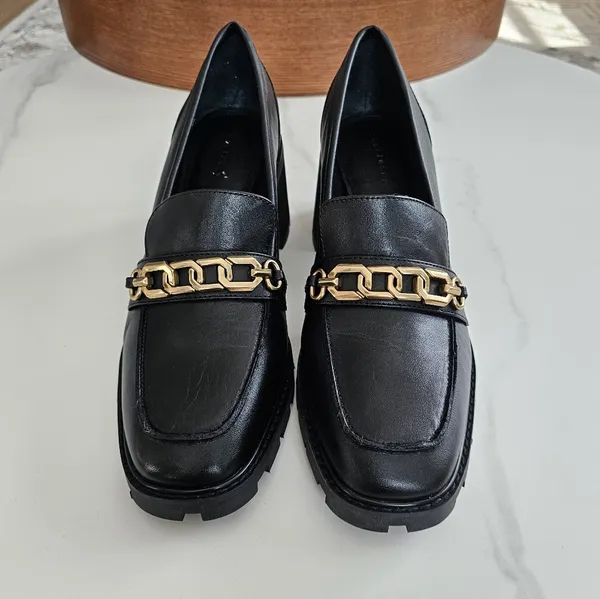 NWOT Sanctuary Black Leather Chain Loafers Chunky Lug Sole Size 11M - Image 2