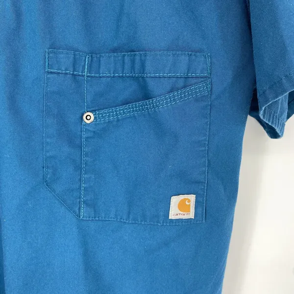 Carhartt Force Scrub Top Mens Small Blue V Neck Medical Shirt - Image 9