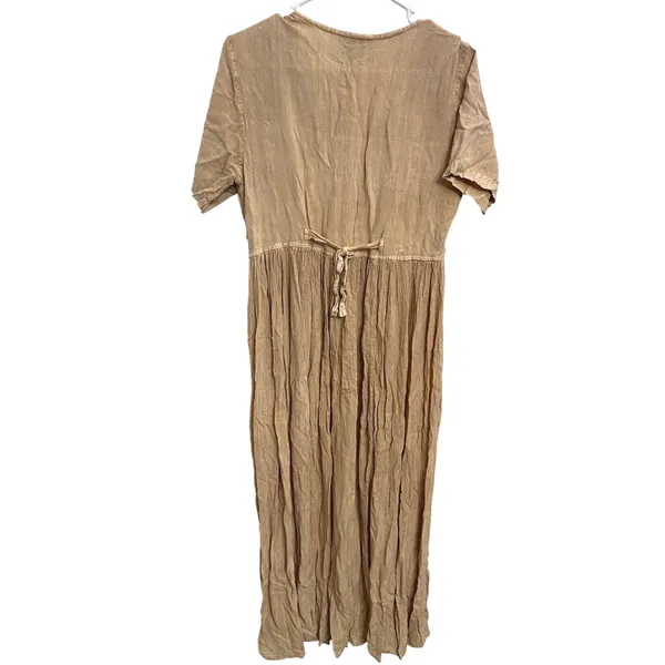 Vintage 90s MPH Embroidered Crinkle Gauze Maxi Dress Boho Hippie‎ Artsy Ren Fair - Image 2
