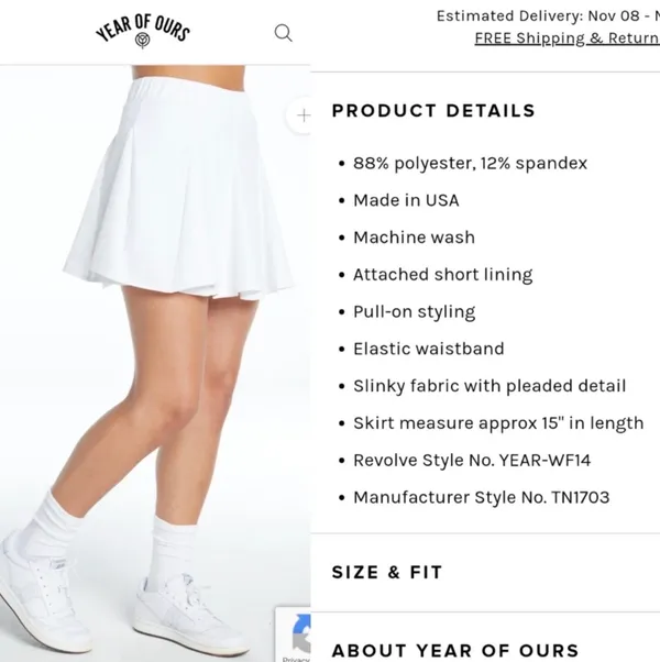 Year of Ours Women’s The Tennis Skort Athletic Skirt White Small Elastic Waist - Image 8