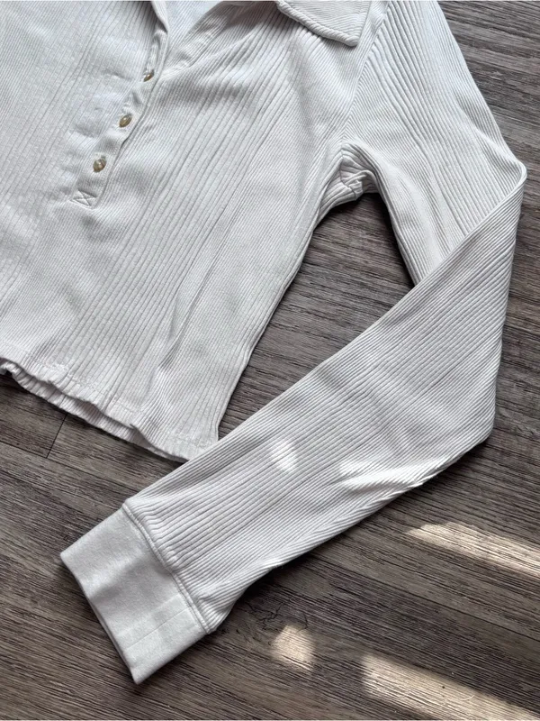 aerie vintage white casual long sleeves top femenine preppy minimalist sz XL - Image 5