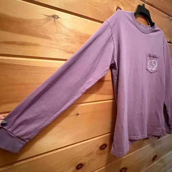 Ivory Ella size Medium purple long sleeve tee with boho elephant print. - Image 4