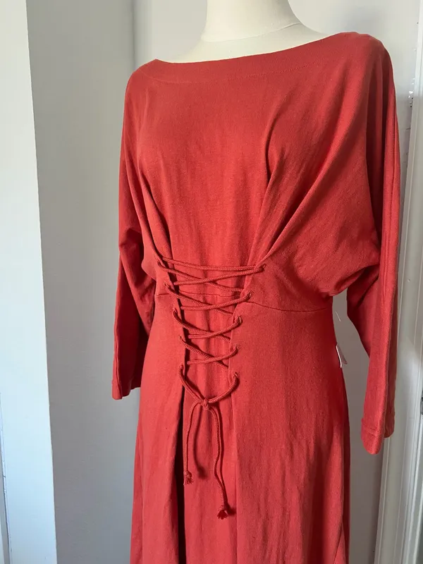 Free People Beach NWT Sz S Boho Lace-Up Midi Dress Terracotta Rust Cotton - Image 6