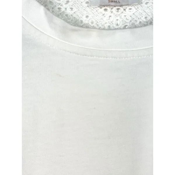 Fate Women White Lace Yoke Back Short Sleeve Top Blouse Size Small Pleated - Image 9
