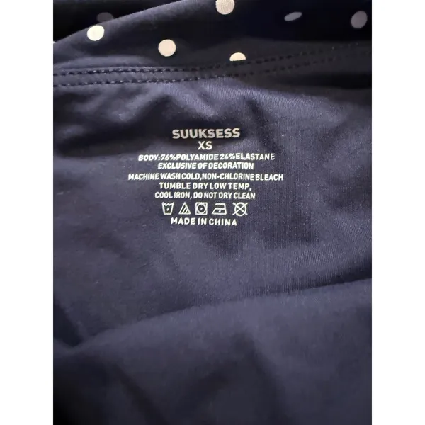 SUUKSESS Navy Blue Polka Dot One Shoulder Ruched Tank Top XS - Image 2
