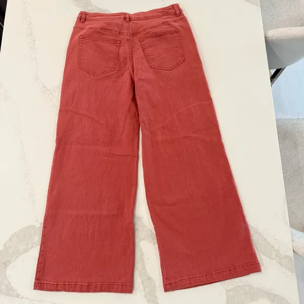 Entro High Rise Wide Leg Denim Jeans Womens Size Large Rust Red Bohemian Stretch - Image 6