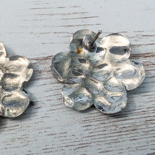 Vintage Earrings For Pierced Ears - Large Silver Tone - Tarnished - Image 8