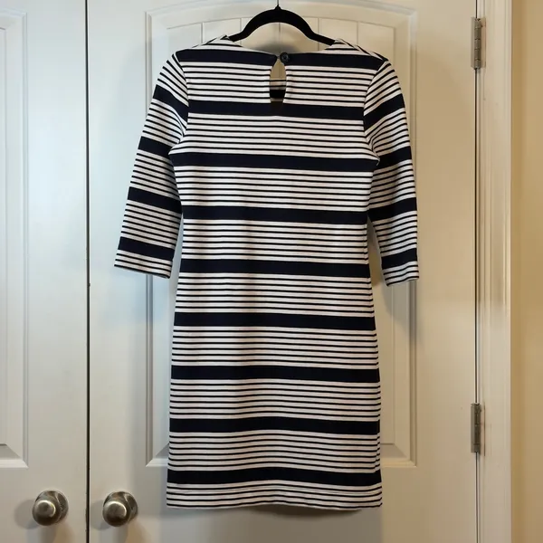 Banana Republic Womens 3/4 Sleeve Navy White Striped Ottoman‎ Rib Sheath Dress 2 - Image 4