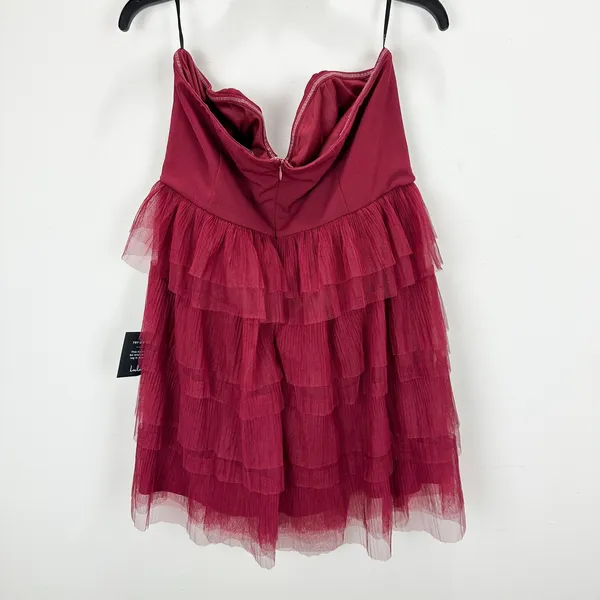 Lulus Fabulous Thoughts Wine Red Tulle Strapless Tiered Mini Dress Party XXL NWT - Image 12