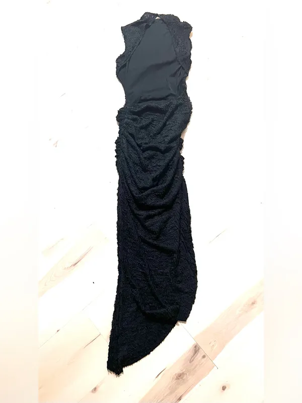 Babyboo NWT Women Large Black Crinkle Textured Open Back Thigh Split Midi Dress - Image 14