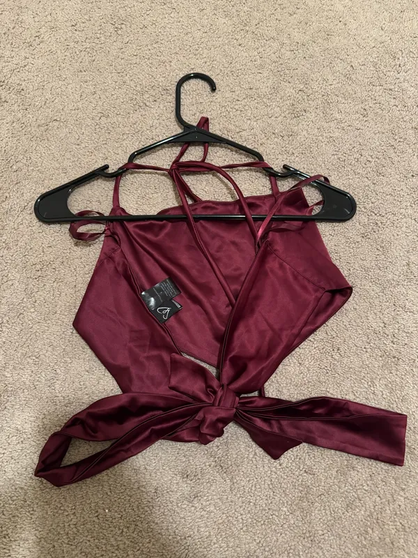 Windsor Halter Bandana Satin Tie Back Top - Image 3