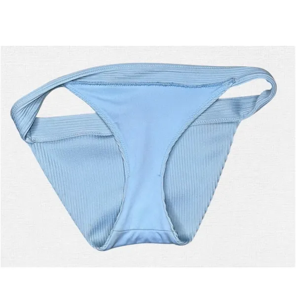 Abercrombie Fitch Ribbed Bikini Set S/M Blue Bralette Top Cheeky Bottom Swimsuit - Image 8