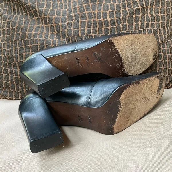 Audrey Square Toe Leather‎ Heels Black 9.5 39.5 - Image 7