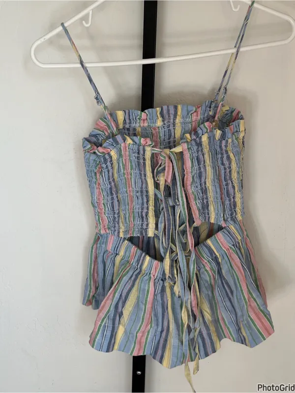 Damson Madder Pastel Stripe Hope Shirred Cami & Sicily Cargo Trouser Set size 4 - Image 4