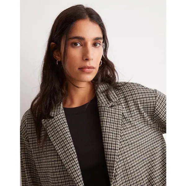 Madewell Houndstooth Plaid Soft Knit Stretch Oversized Blazer Jacket Womens S - Image 4