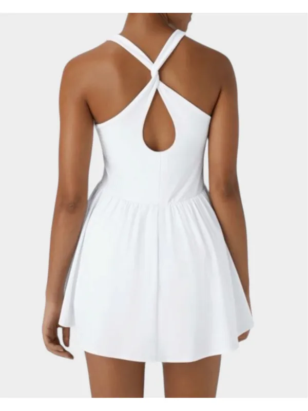 Size M Halara Corset 2-in-1 Pocket Mini Quick Dry Flowy Active Dress in White - Image 2