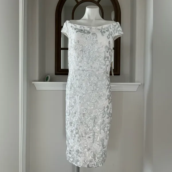 Eliza J. IVORY Off-the-Shoulder Dress Sequined Size 16, New w/Tag Retail $168 - Image 6