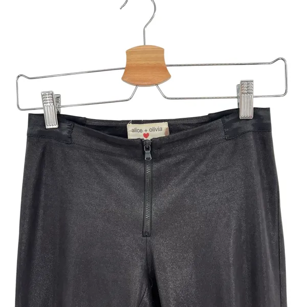 Alice + Olivia x Scoop Zip‎ Front Leggings Pants Low Rise Coated Shiny Black 0 - Image 3