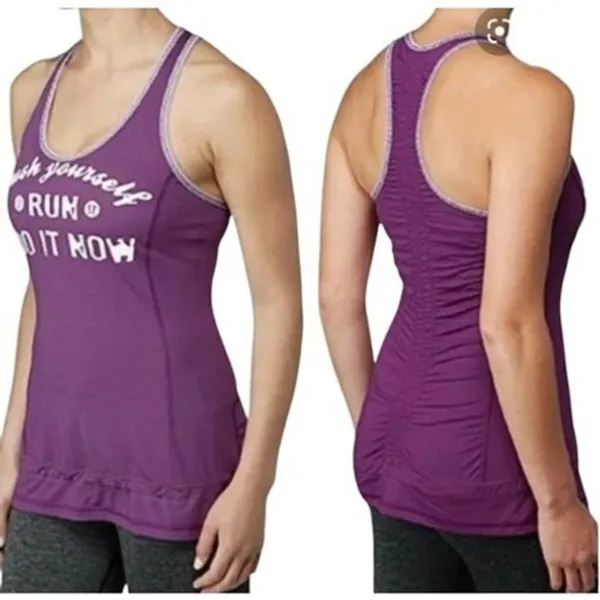 Lululemon Purple Push Yourself Run Graphic Cinched Hem Tank Top Size 4 - Image 12