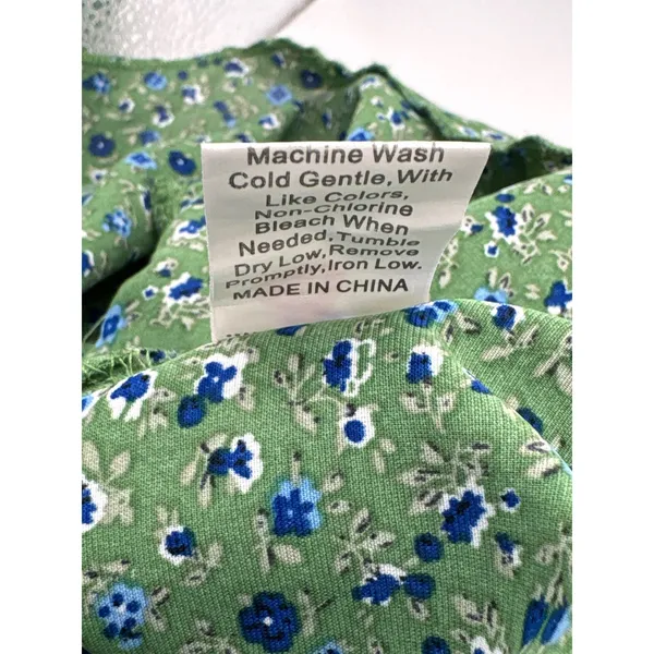 BTFBM Floral Tiered Mini Dress Size Small Green Smocked Long Sleeve Boho Prairie - Image 9