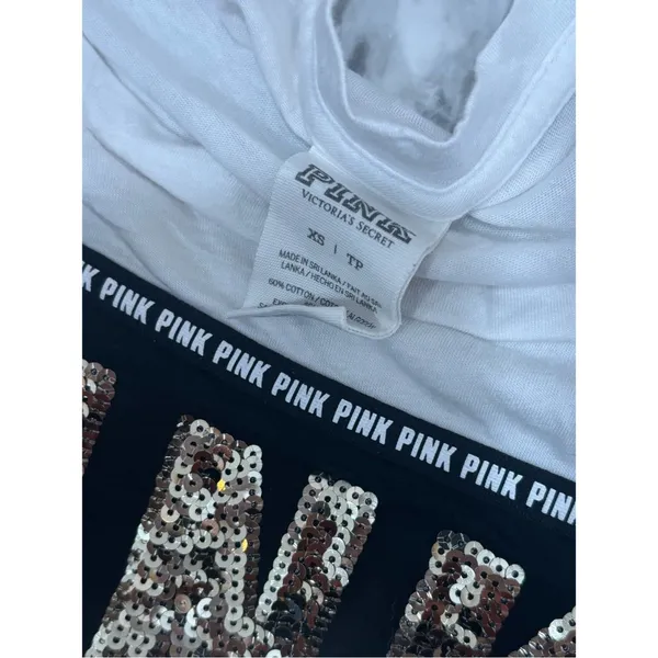 Victoria's Secret PINK Sequin Logo Tank Top White Black size XS - Image 6