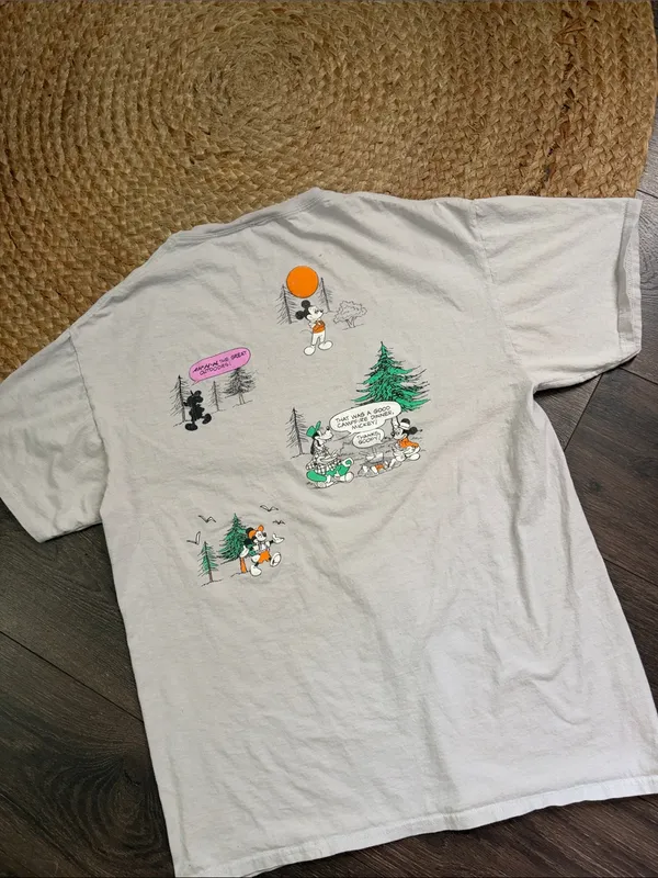 Disney White Tee with Outdoor Mickey and Goofy Graphic - Image 4