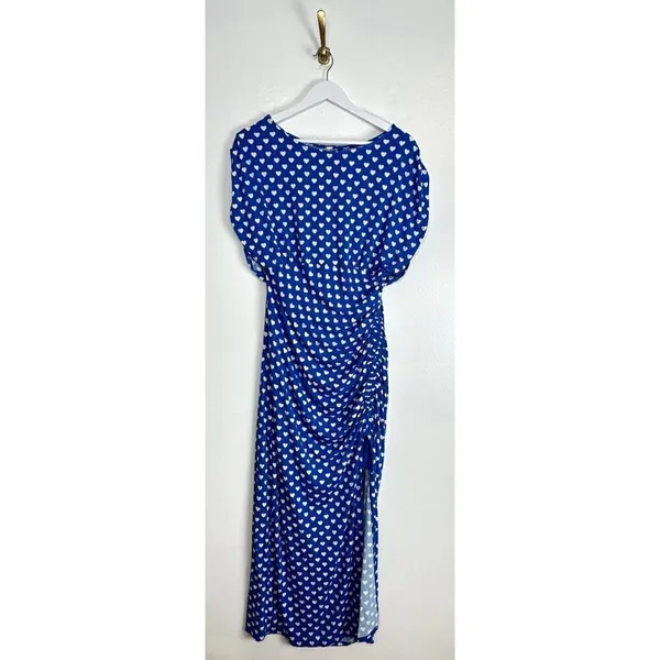 FREE PEOPLE Lakeside Mini Printed Dress in Bluebell Combo Hearts Size Large - Image 5