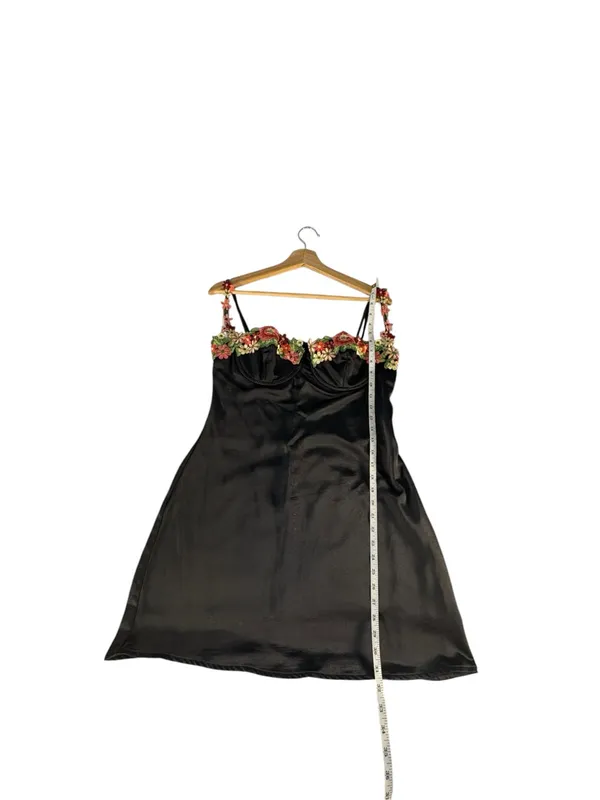 Princess Polly Kenzie Black Satin Floral Applique Bustier Mini Dress Size 10 - Image 8