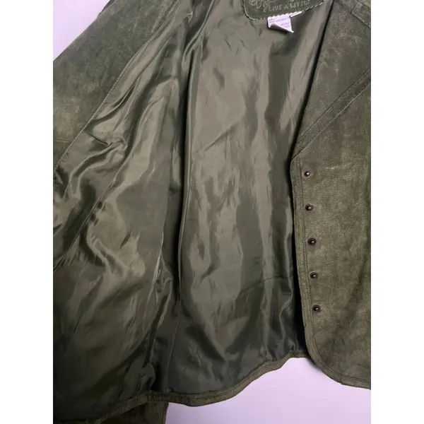 VTG Live A Little Green Suede Leather Jacket Wm MD Boho Y2K 90 Punk Gilmore Girl - Image 8
