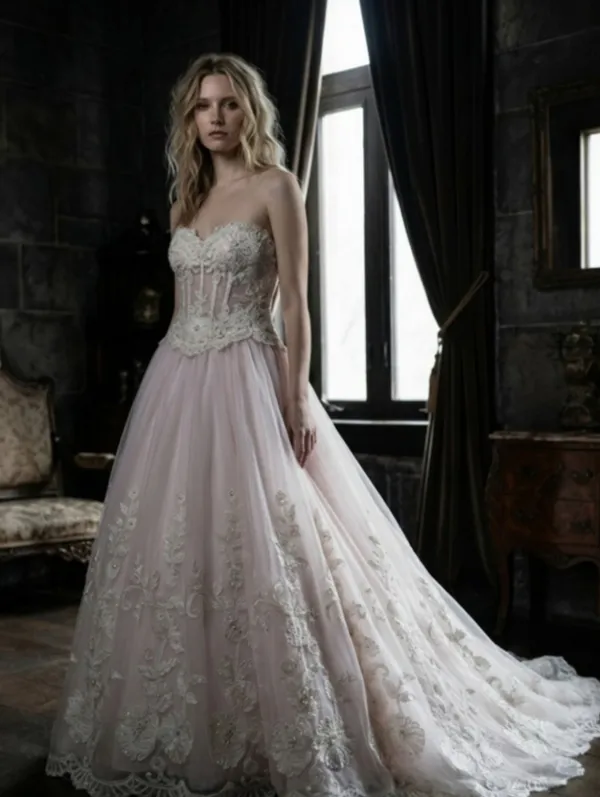 PC Mary’s Blush Princess Beaded Corset Gown Strapless Boned Bodice Prom/Wedding - Image 6