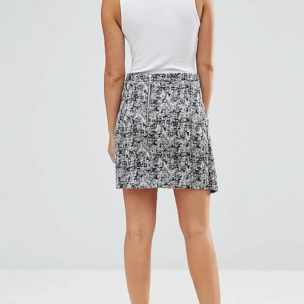 FRNCH Black Assymetrical Wrap Woven Tweed Straight Pencil Mini Skirt Size S - Image 5