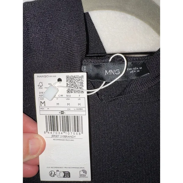 Mango MNG Black Knit Hoodie‎ Oversized minimalist Sweater kangaroo pocket NWT - Image 2