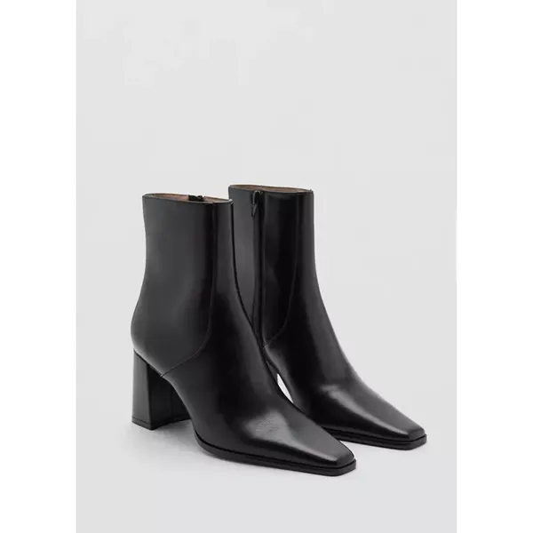 Mango Minimalist Black Vegan Leather Classic Elegance Ankle Block Heel Boots 8.5 - Image 3
