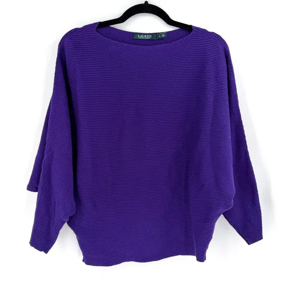 Lauren Ralph Lauren Sweater‎ Womens S Purple Batwing Ribbed Boatneck Minimalist - Image 3