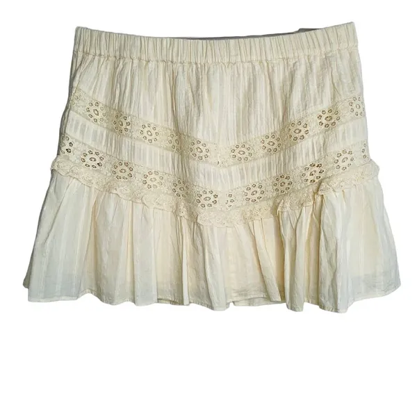 LoveShackFancy Ivory Eyelet Lace Ruffle Mini Skirt XL Cottagecore - Image 9