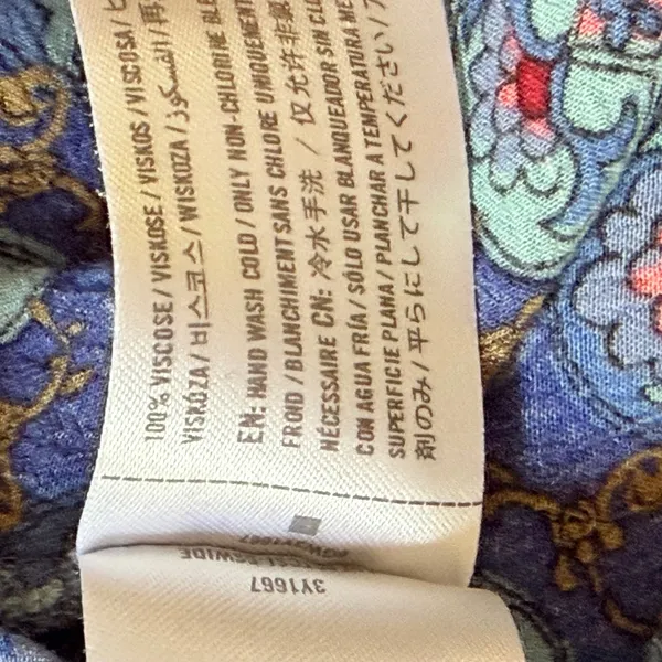 Hollister Bell Sleeve Blouse Large Blue Medallion Boho Crochet Trim Top - Image 8