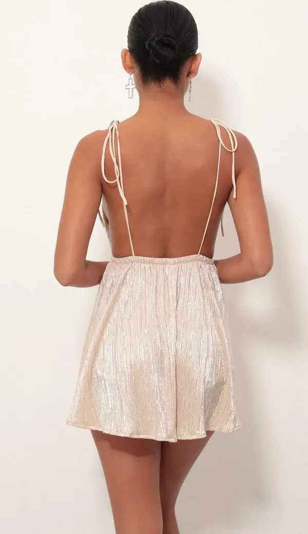 Lucy in the Sky Skye Shoulder Tie Dress In Champagne - Image 2
