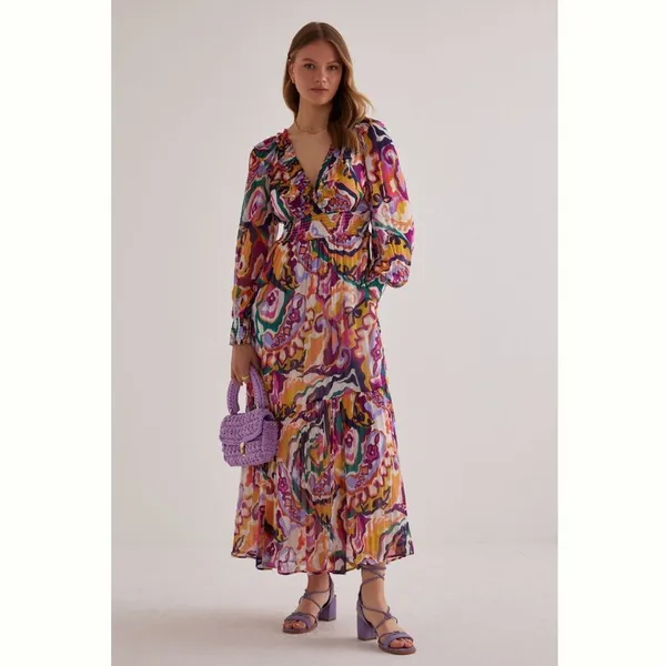 Anthropologie The Odetta Ruffled V-Neck Dress Pink Floral - Image 2