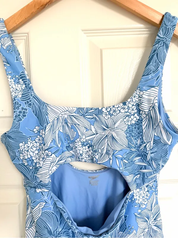 Speedo Floral Cut Out Bathing Suit Tropical Blue White Size S Brand New - Image 3