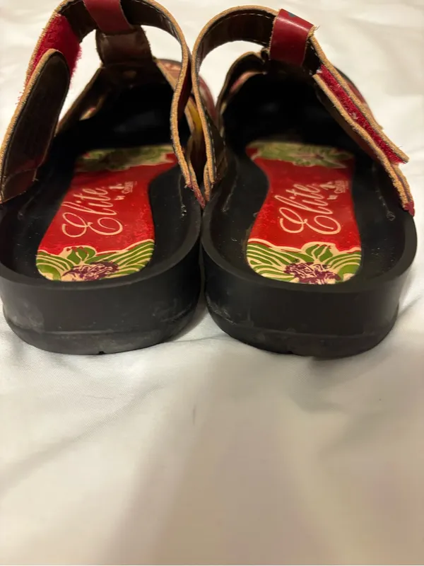 Corkys Elite Leather Floral Sandals Size 36 Boho Red - Image 3