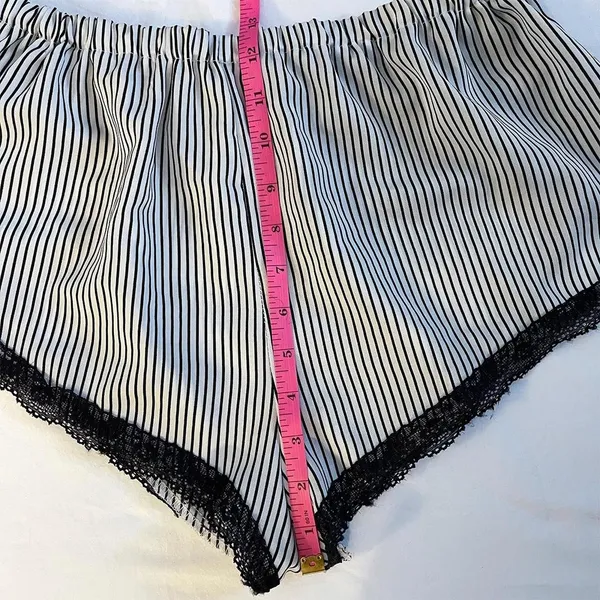 Black & White Pinstripe Lace Trim Sleep Shorts - Image 4