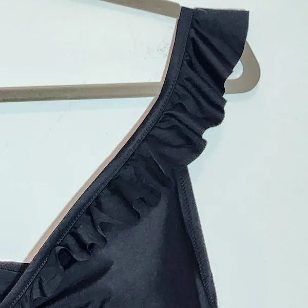 Aerie Black Ruffle Bikini Top NWT Size XL Black Triangle Bikini Top - Image 2