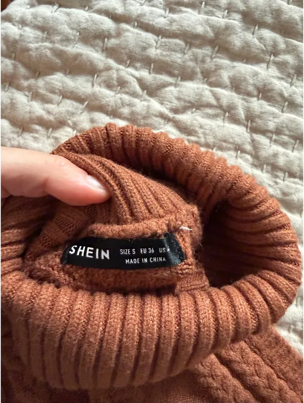 SheIn Brown cable knit one sleeve turtleneck sweater - Image 5