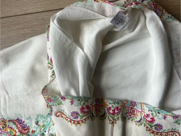Anthropologie Ciebon White Embroidered V-Neck Shift Dress Floral Sleeveless Sm - Image 13