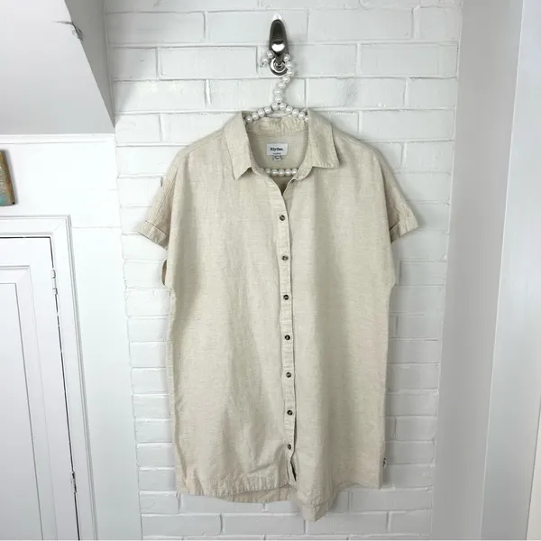 Rhythm Classic Linen Blend Shirt Dress In Oat Size S - Image 2