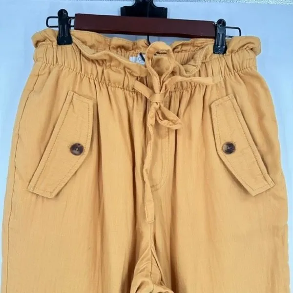 Loft Women's High Rise Straight Elastic Waist Crop Paperbag Pants Yellow‎ Small - Image 5