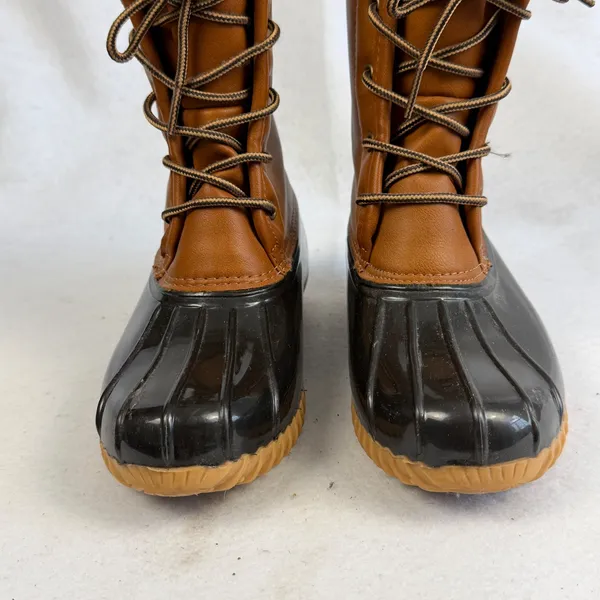 Sporto Arianna Duck Rain Boots Tan Brown Black‎ Rubber Lace Up Womens 6 Western Retro - Image 3